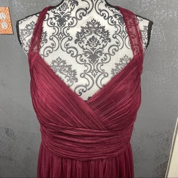 Bill Levkoff eggplant cross back chiffon gown. Formal. Maxi. Wedding. Bridesmaid - Picture 3 of 10